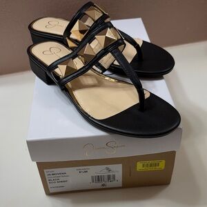 Jessica Simpson Black Sandals with Gold Studs